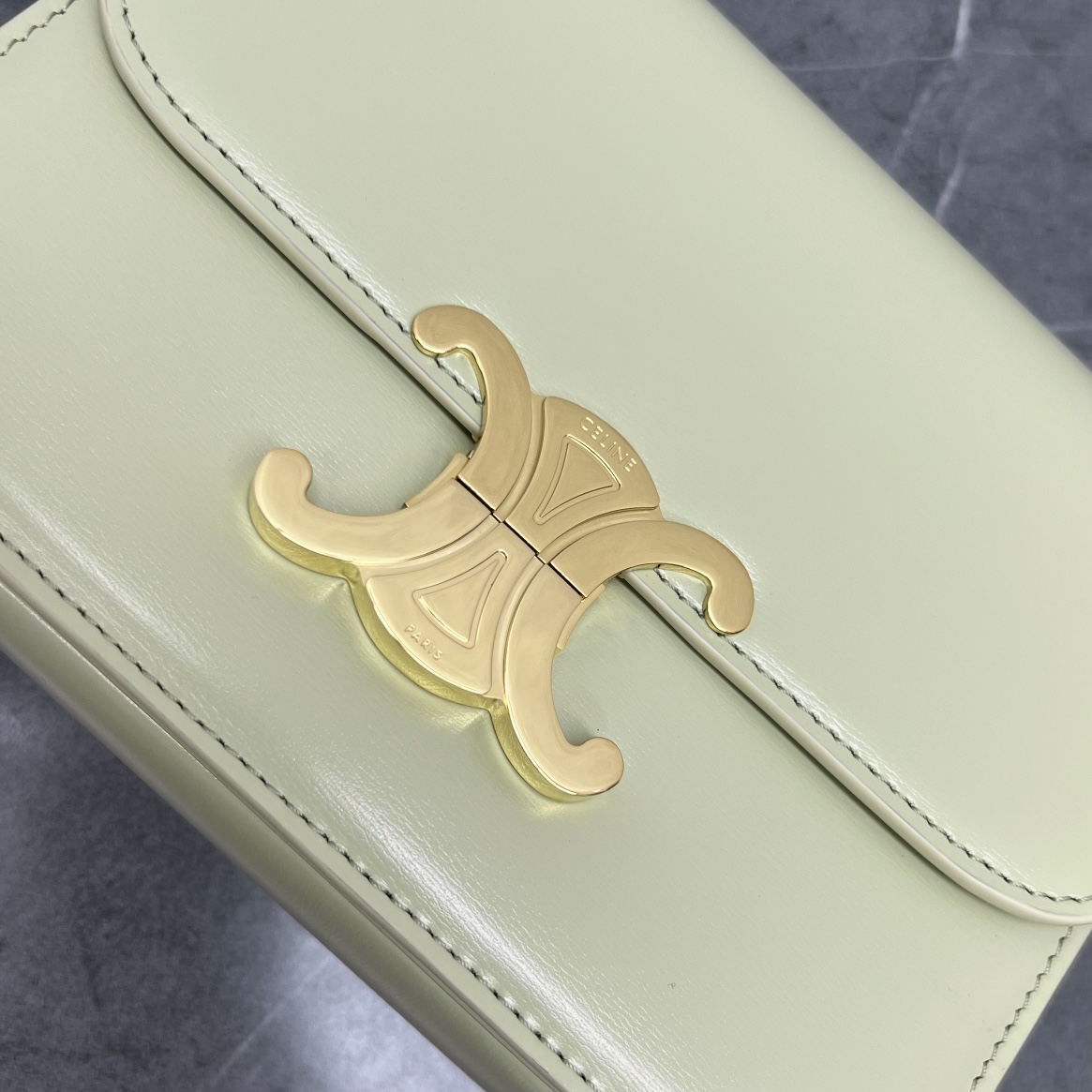 Celine Teen Triomphe Bag In Shiny Calfskin Almond Green 188423